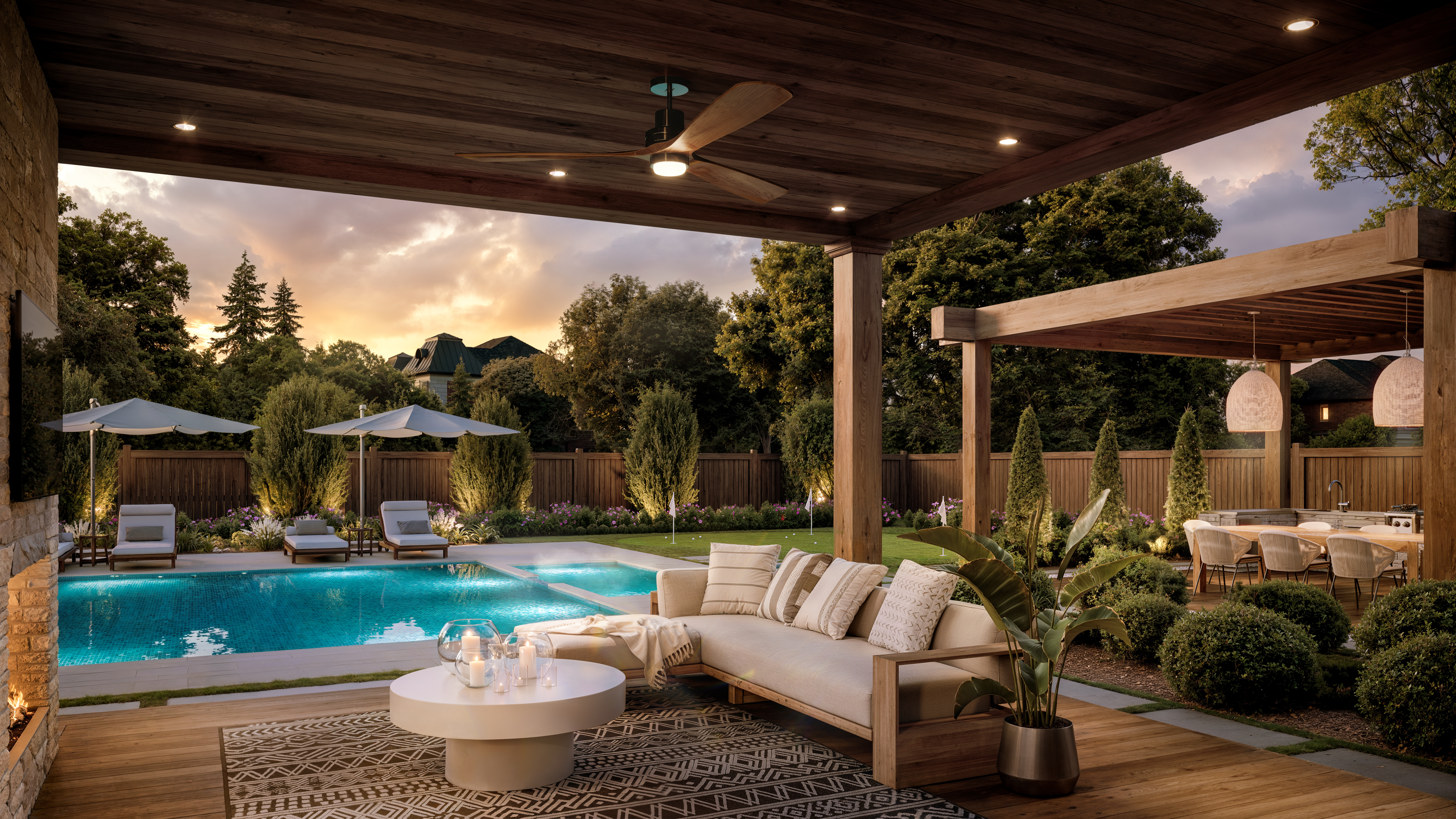 The Wentworth estate home backyard rendering at The Legacy Estates by Hallett Homes, Millcroft Burlington