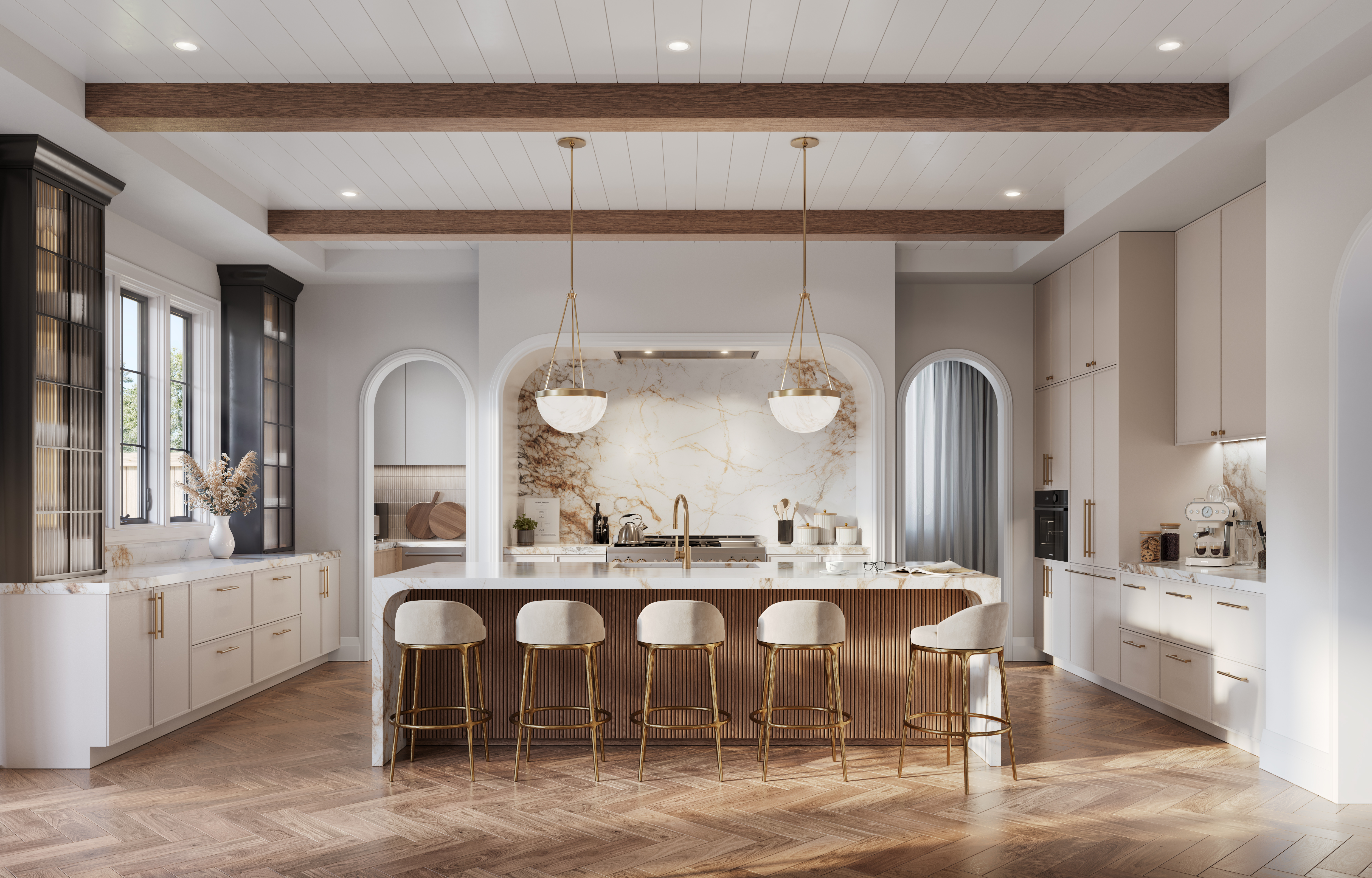 The Monarch gourmet kitchen rendering at The Legacy, Millcroft Burlington