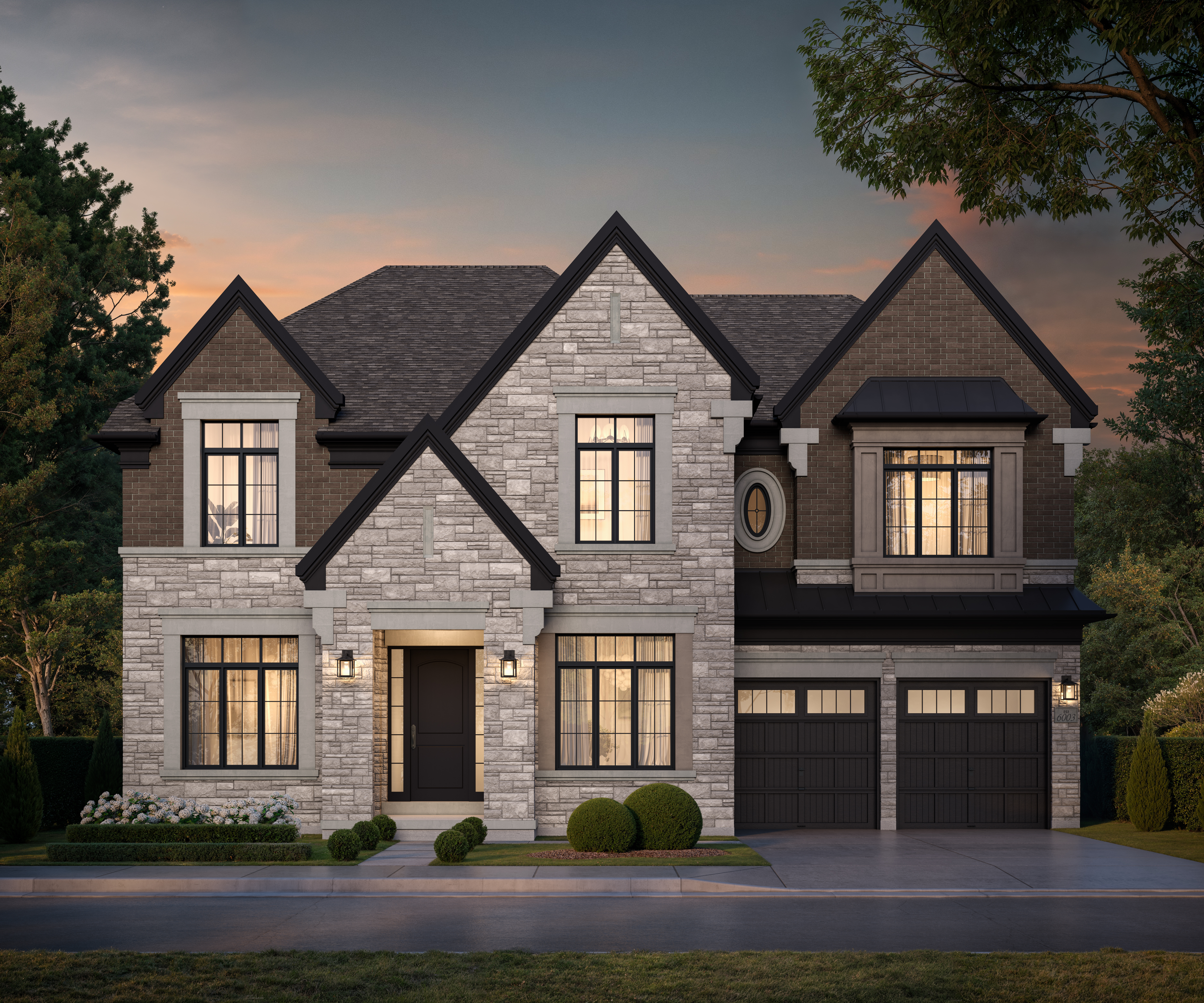 The Monarch (Elevation A) estate home exterior rendering at The Legacy Estates by Hallett Homes, Millcroft Burlington